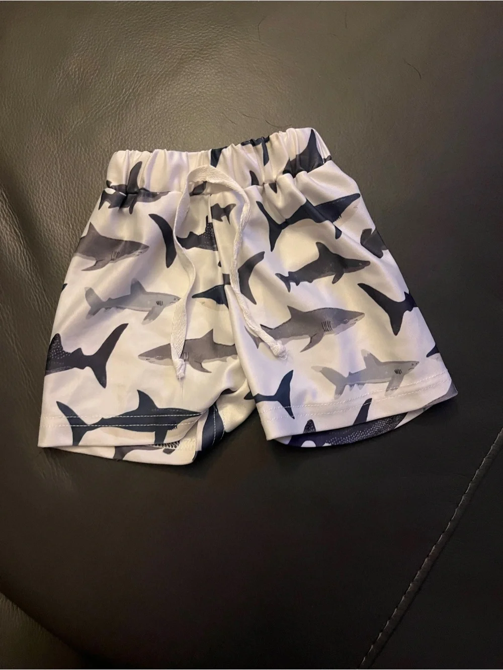 Kids White Shark-Print Swim Shorts